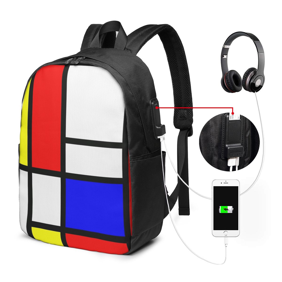 Travel Bags - حقيبة ظهر من Piet Mondrian Composition،
