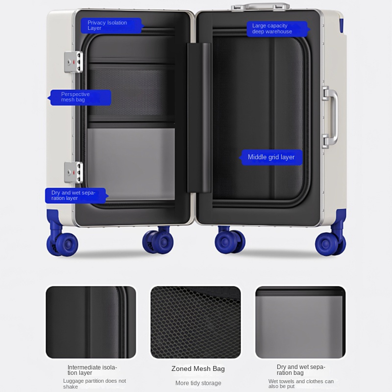حقيبة أمتعة مفتوحة أمامية بمقب - مراجعة Aluminum Frame Carry On Luggage وسعره