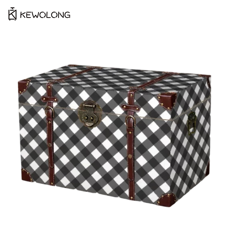 صندوق تخزين خشبي بنقشة مربعات  - مراجعة Retro Vintage Trunk Suitcase وسعره