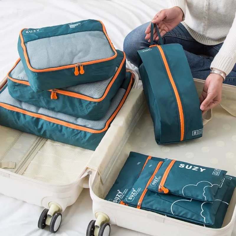 7/6 قطع مجموعة السفر المنظم تخ - مراجعة Foldable Rolling Luggage Bag وسعره