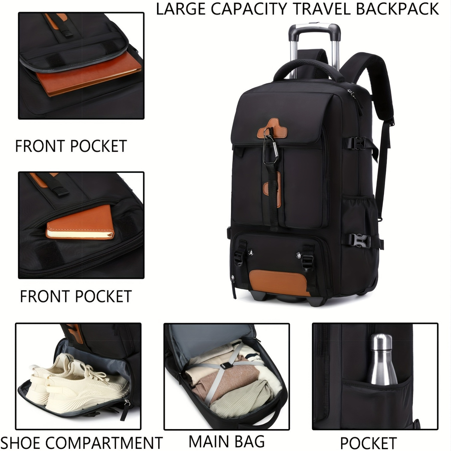 حقيبة ظهر بعجلات ذات سعة كبيرة - مراجعة Foldable Rolling Luggage Bag وسعره